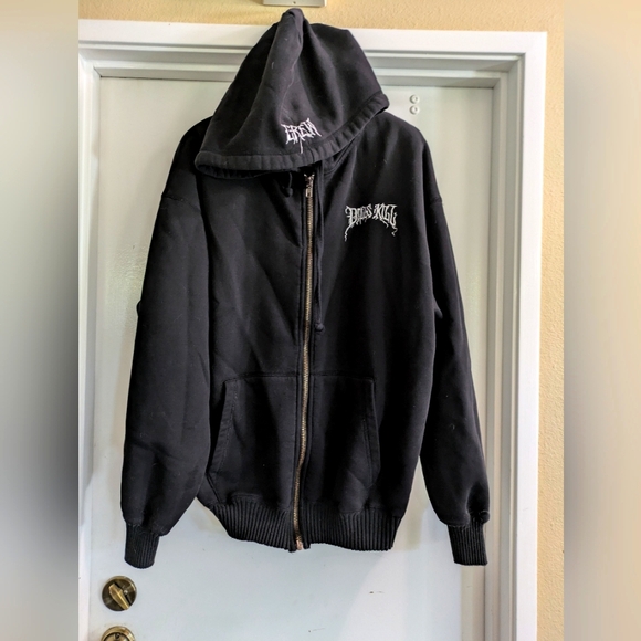 Dolls Kill X Current Mood Colab Medium Embroidered Exclusive Crew Black Hoodie. - Picture 1 of 6